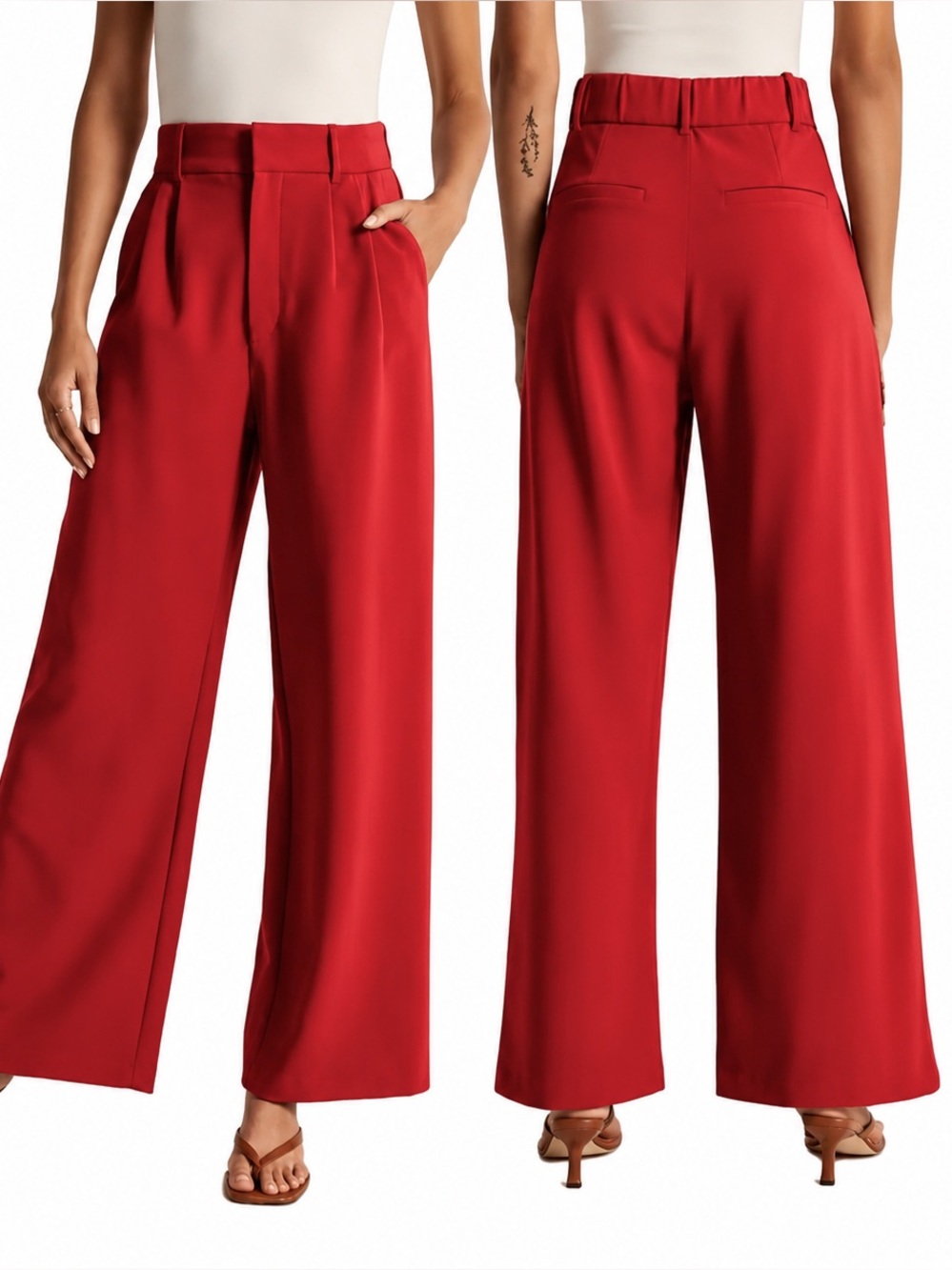 Zara Wide Leg Dress Pants High Rise Pleated Red Career Trousers XS NWOT